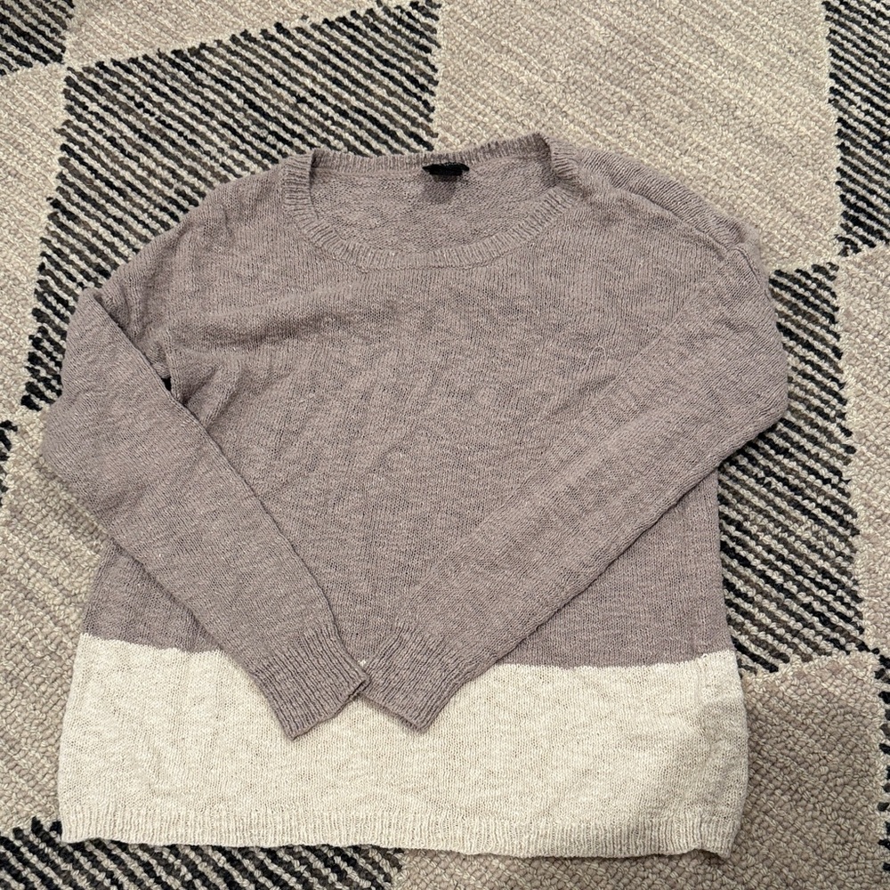 Ann Taylor Two-Tone Crewneck Sweater in Mauve and Cream